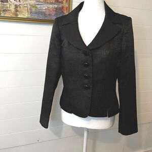 Le Suit Black Croc Embossed Blazer Fitted Jacket Career Wear Business Preppy